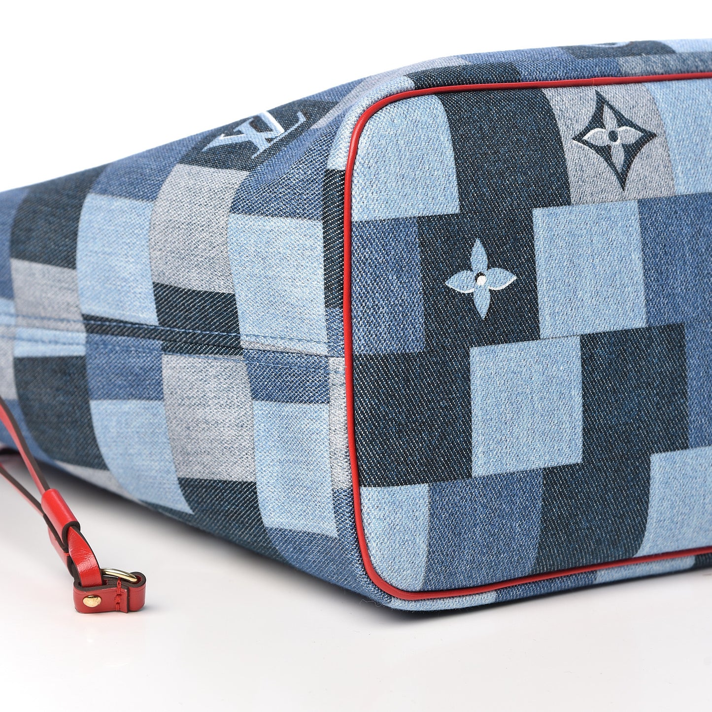 Denim Damier Monogram Patchwork Neverfull Blue Rouge