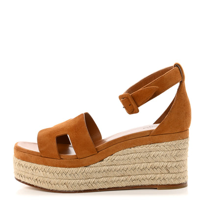 Hermes Suede Elda Espadrille Wedge Sandals 38 Naturel 1 of 9