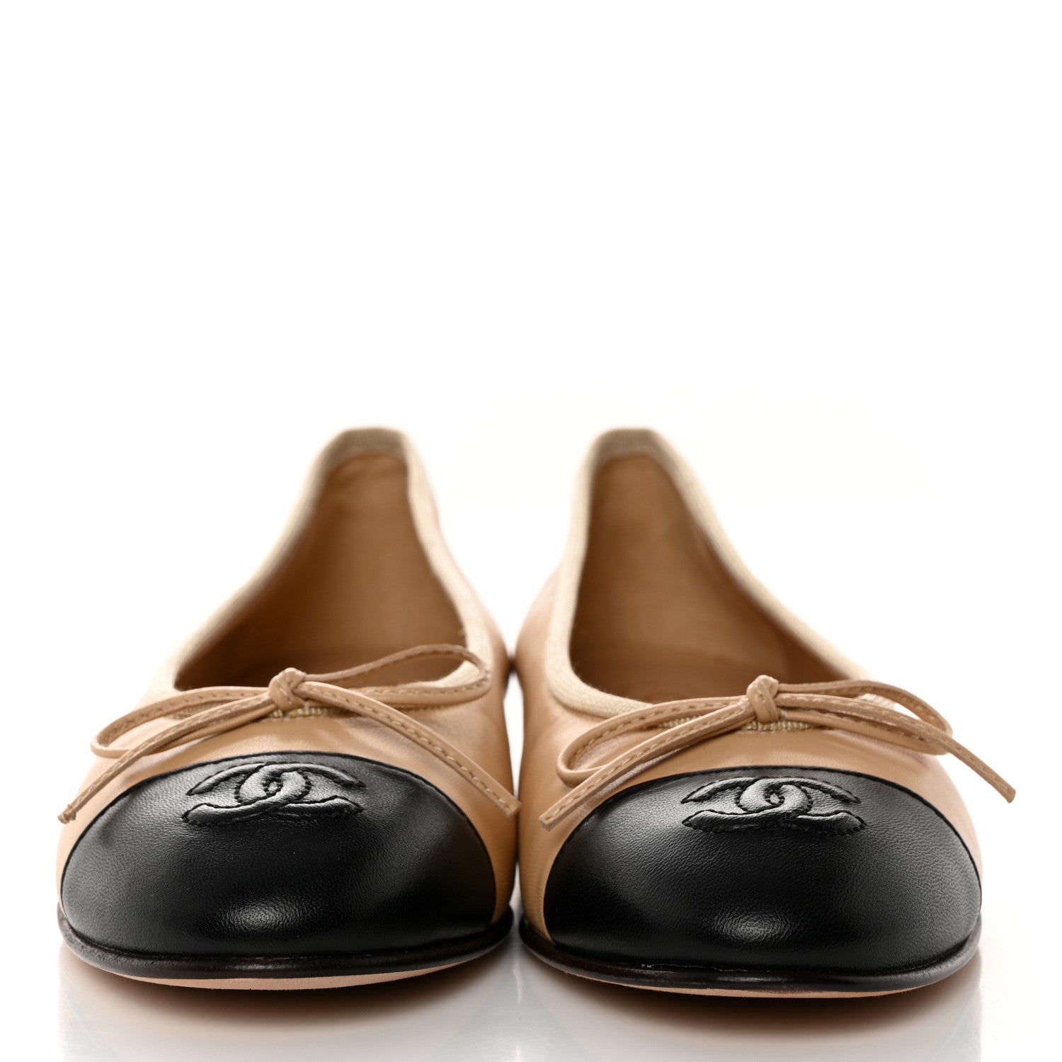 Chanel Lambskin Cap Toe CC Ballerina Flats 36 Beige Black 2 of 10