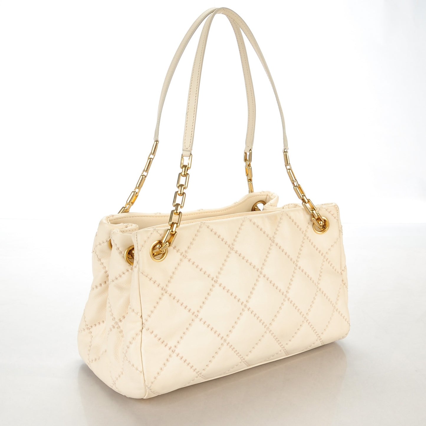 Calfskin Quilted Retro Chain Tote Ivory