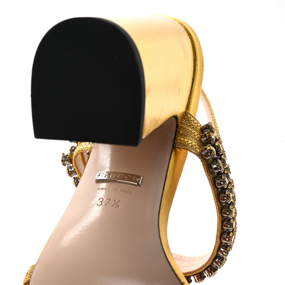 Gucci Nappa Silk Crystal Bertie High Heel Sandals 37.5 Gold 7 of 9