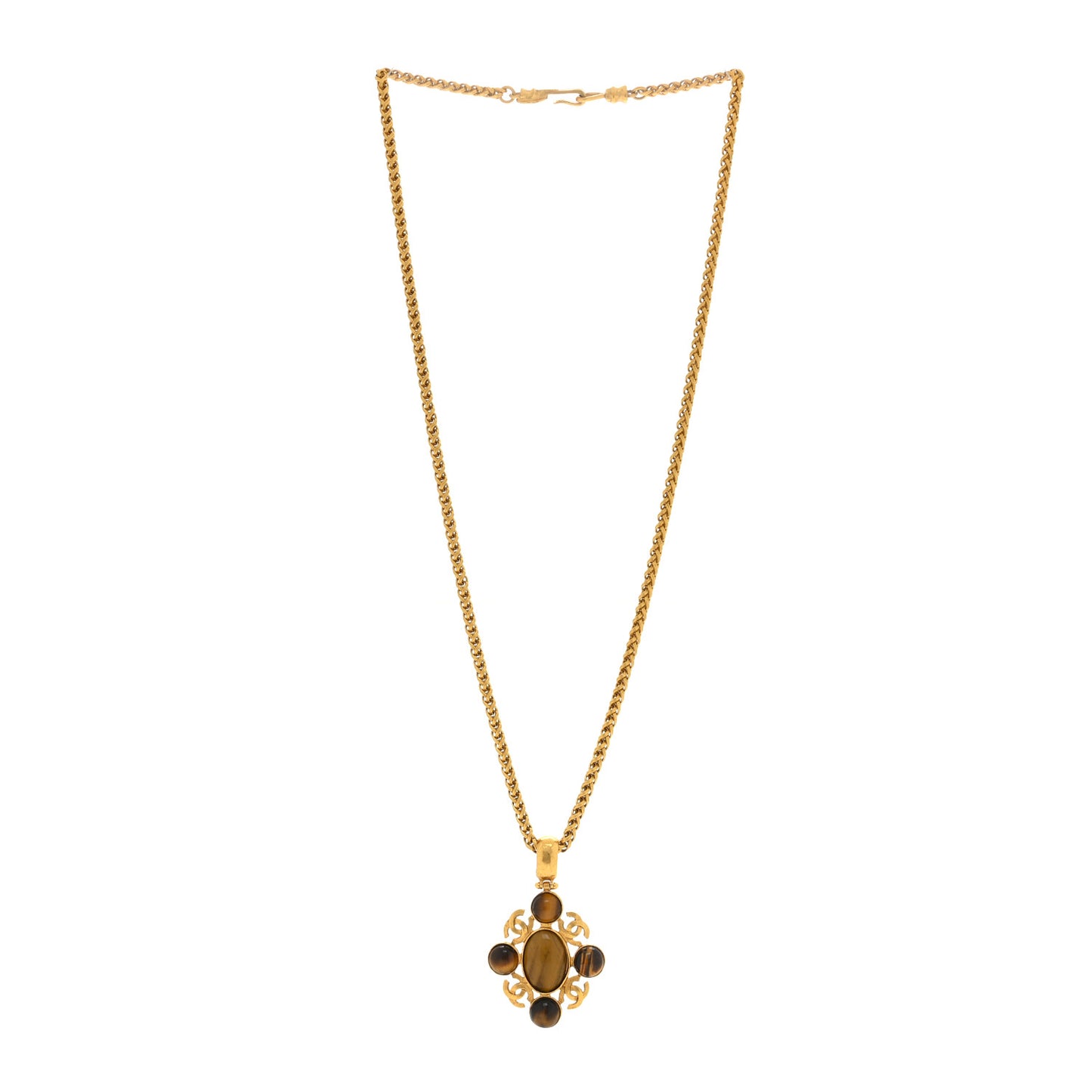 Gripoix Poured Glass CC Pendant Necklace Gold Brown