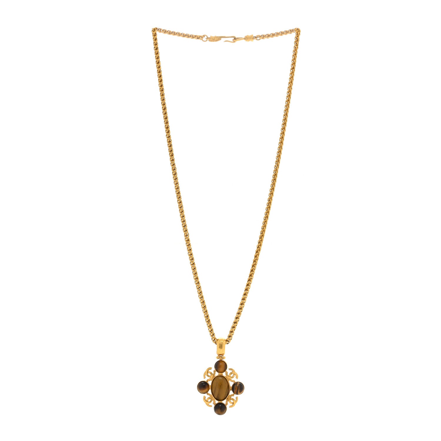 Chanel Gripoix Poured Glass CC Pendant Necklace Gold Brown 3 of 4
