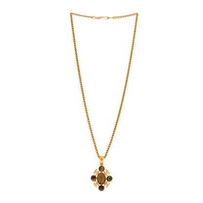 Chanel Gripoix Poured Glass CC Pendant Necklace Gold Brown 3 of 4