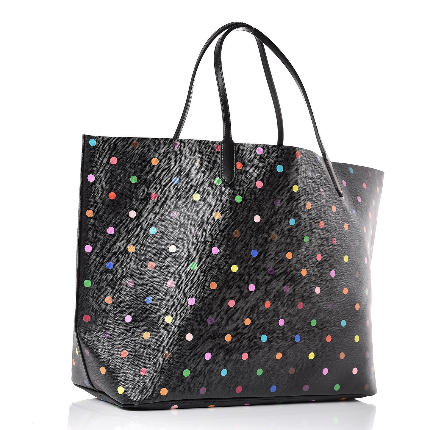 Textured Coated Canvas Large Dots Print Antigona Tote Black