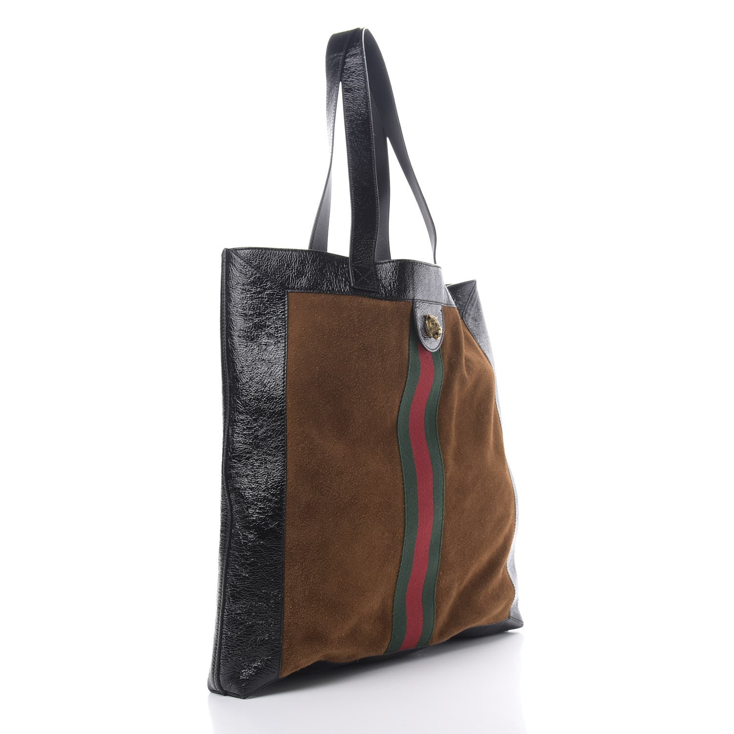 Gucci Suede Patent Web Large Ophidia Vertical Shopping Tote Nocciola Black 4 of 11