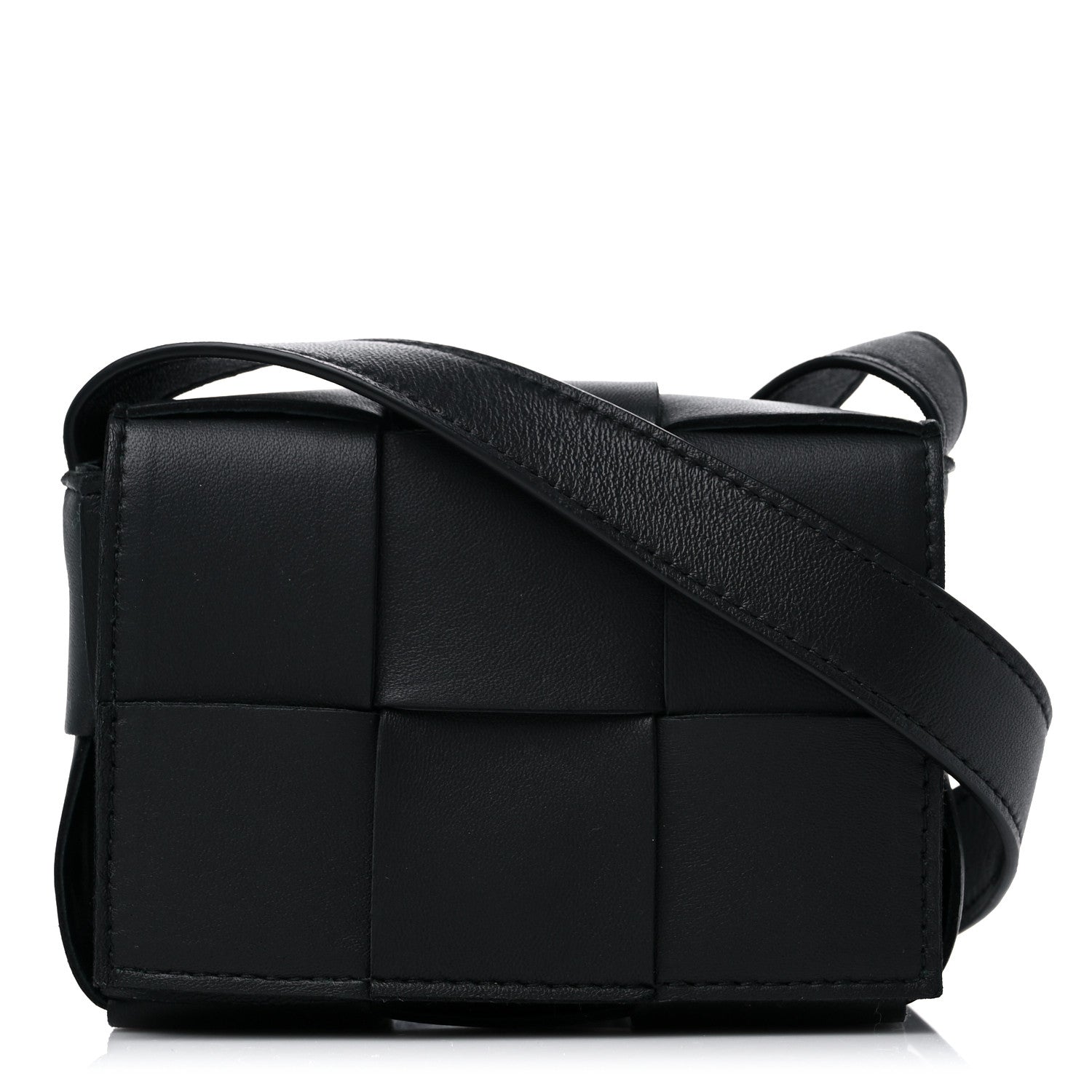 Bottega Veneta Lambskin Maxi Intrecciato Extra Mini Cassette Crossbody Bag Black 1 of 9