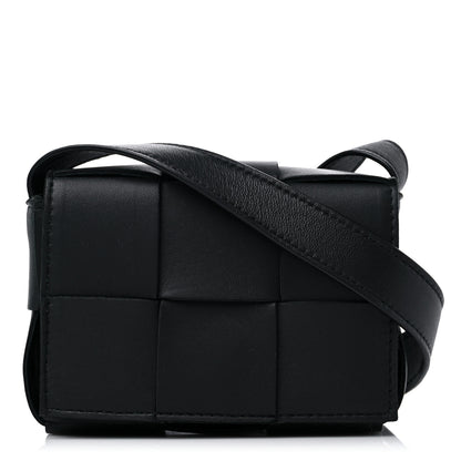 Bottega Veneta Lambskin Maxi Intrecciato Extra Mini Cassette Crossbody Bag Black 1 of 9