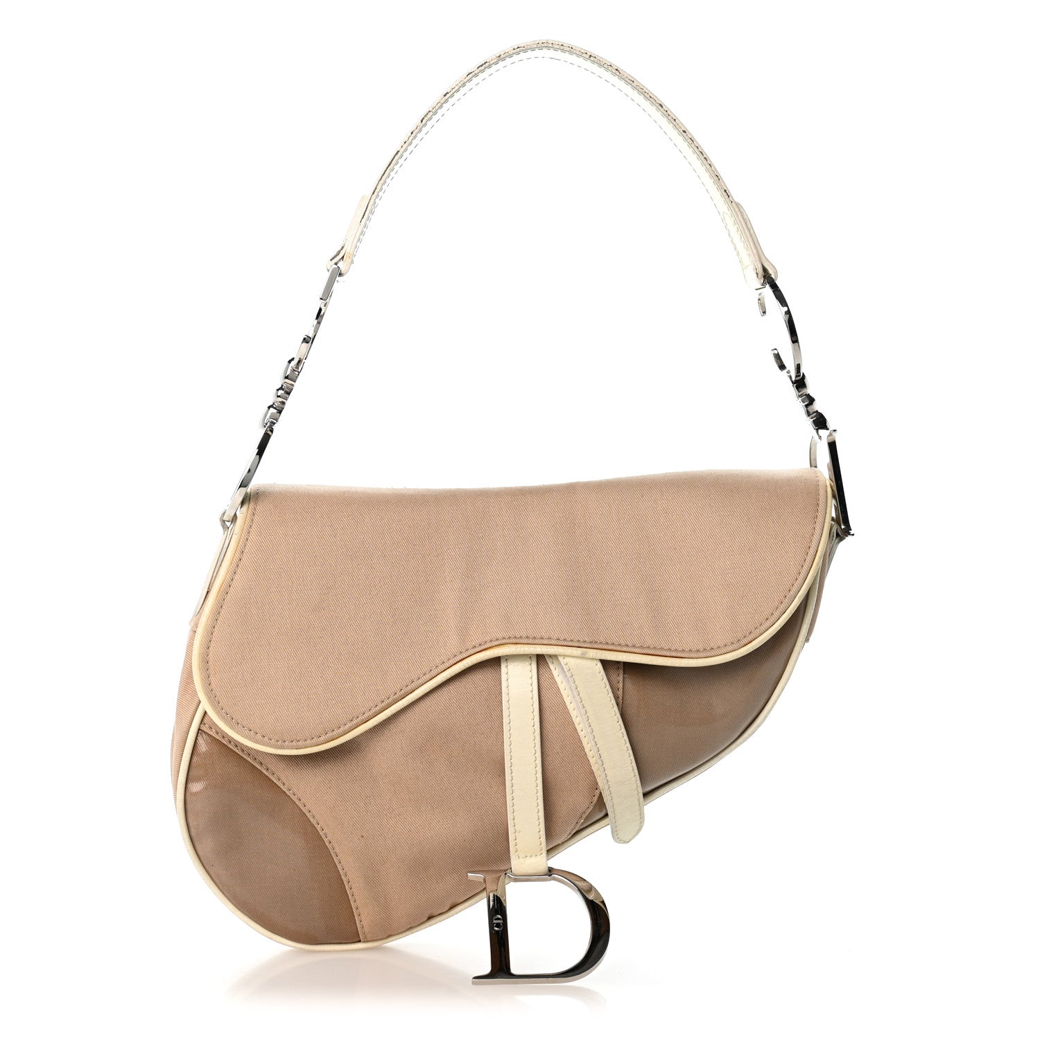 Christian Dior Canvas Patent Calfskin Saddle Bag Beige 1 of 14