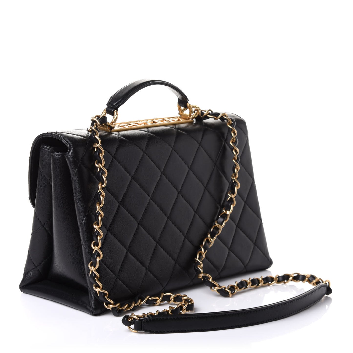 Lambskin Quilted Large Trendy Spirit Top Handle Bag Black