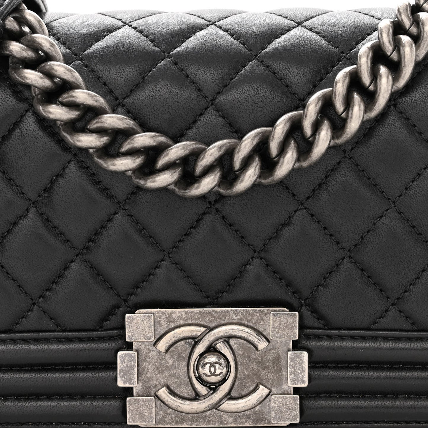 Calfskin Quilted Small Boy Flap Black