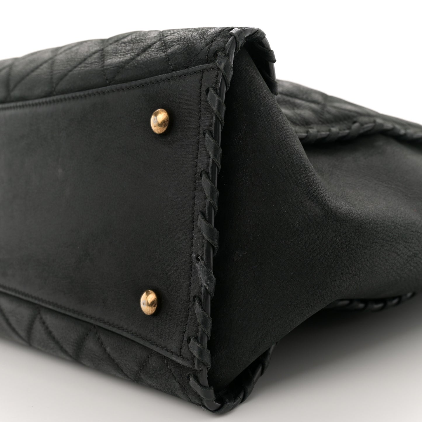 Iridescent Calfskin Quilted Happy Stitch Shopping Tote Black