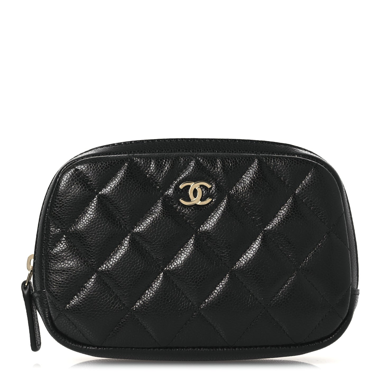 Caviar Quilted Small Curvy Pouch Cosmetic Case Black