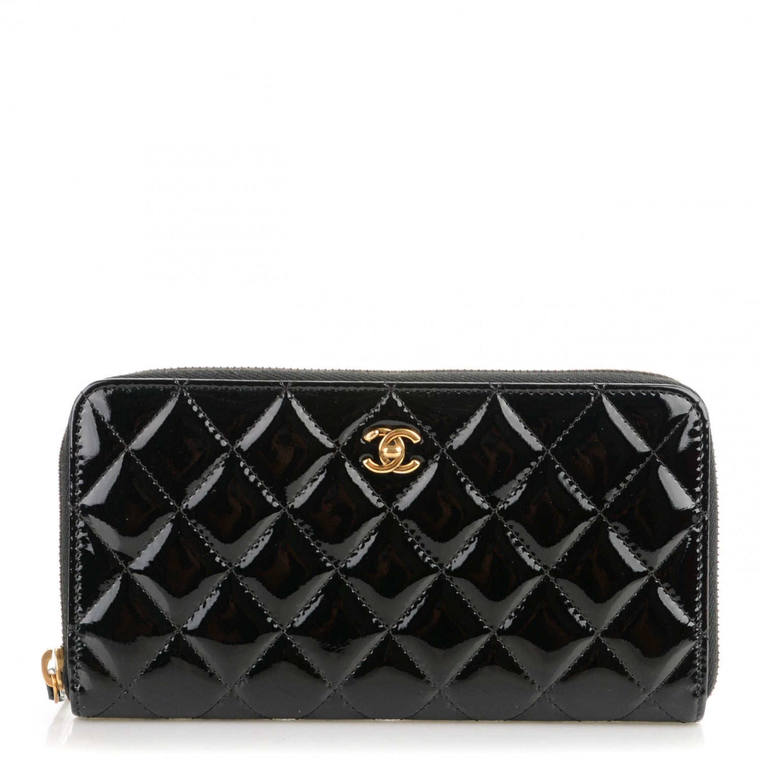 Chanel Patent Quilted Zip Around Wallet Black 1 of 8