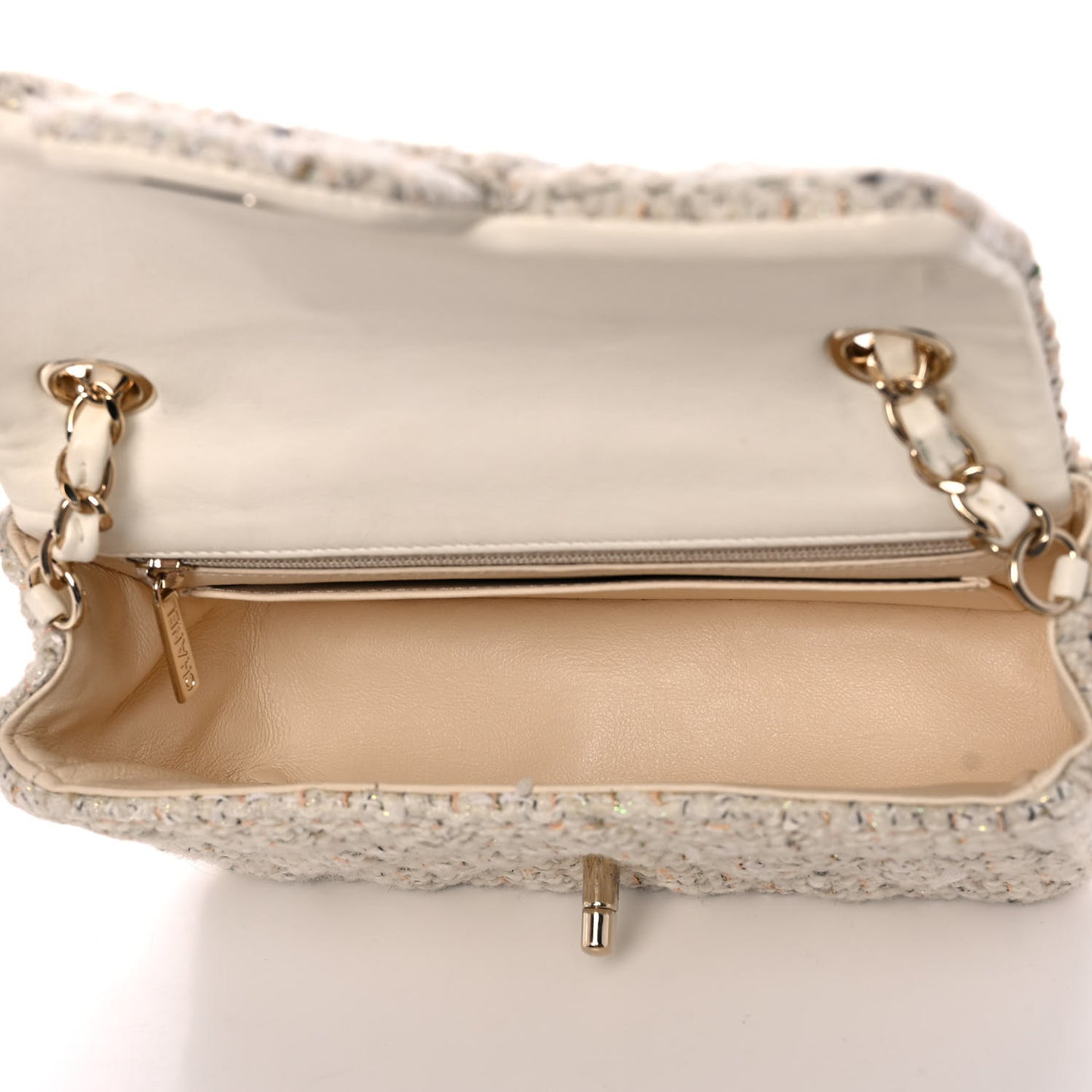 Tweed Quilted Mini Rectangular Flap Off White