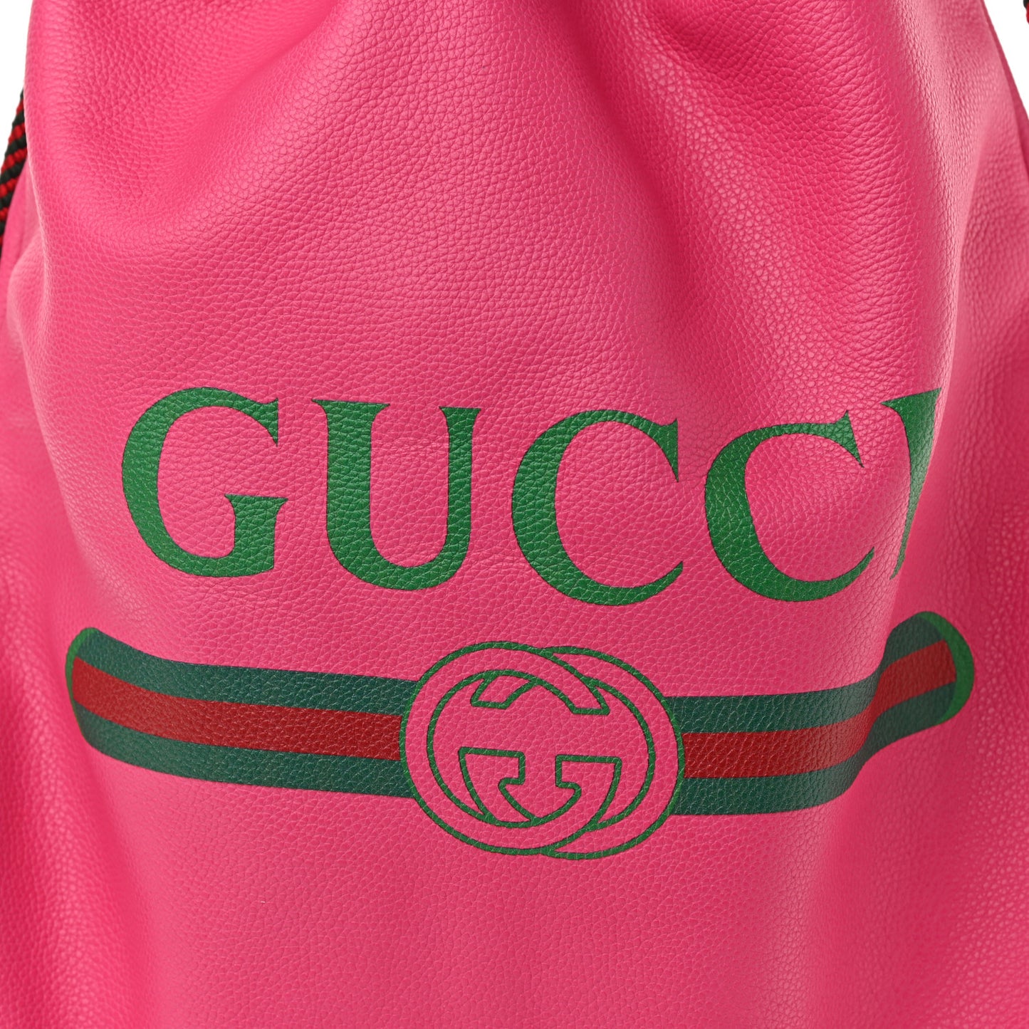 Grained Calfskin Logo Drawstring Backpack Box Pink Green Black