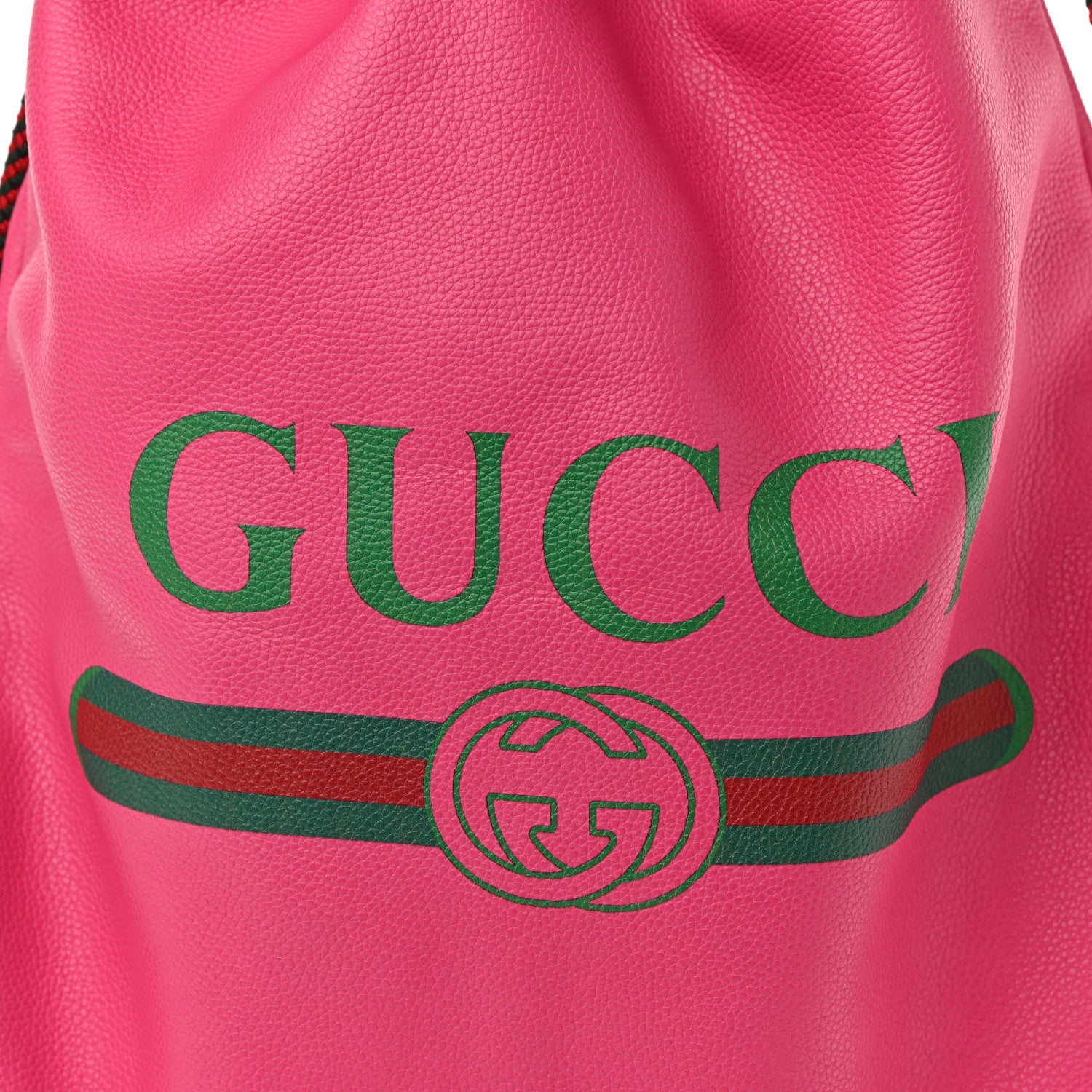 Gucci Grained Calfskin Logo Drawstring Backpack Box Pink Green Black 9 of 11