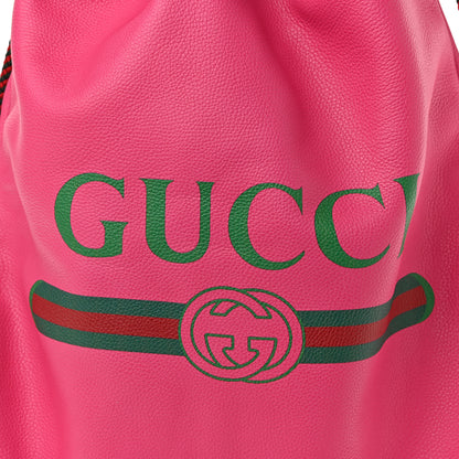 Gucci Grained Calfskin Logo Drawstring Backpack Box Pink Green Black 9 of 11