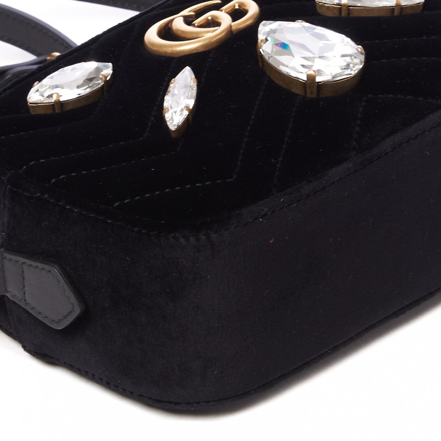 Velvet Matelasse Marquise Crystals Mini GG Marmont Chain Shoulder Bag Black