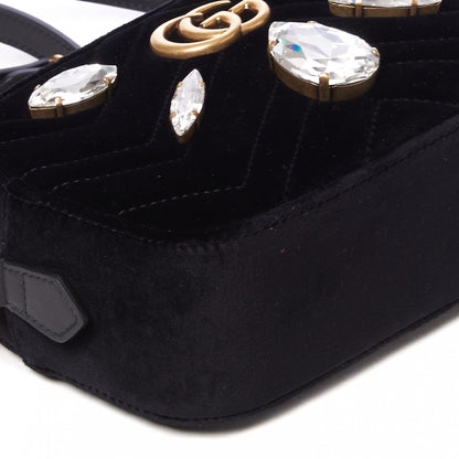 Gucci Velvet Matelasse Marquise Crystals Mini GG Marmont Chain Shoulder Bag Black 6 of 8