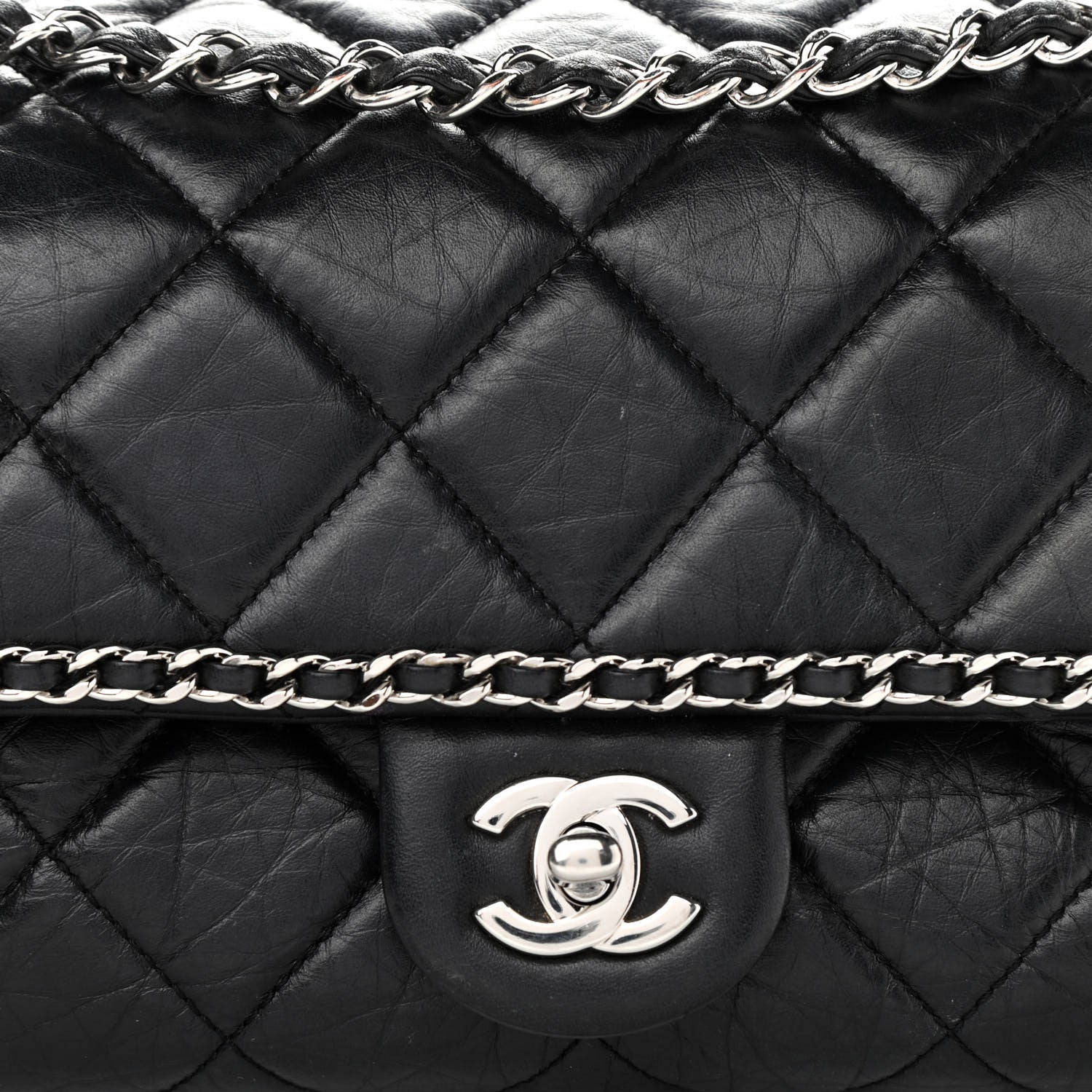 Chanel Crumpled Calfskin Medium Chain All Over Flap Black 8 of 12