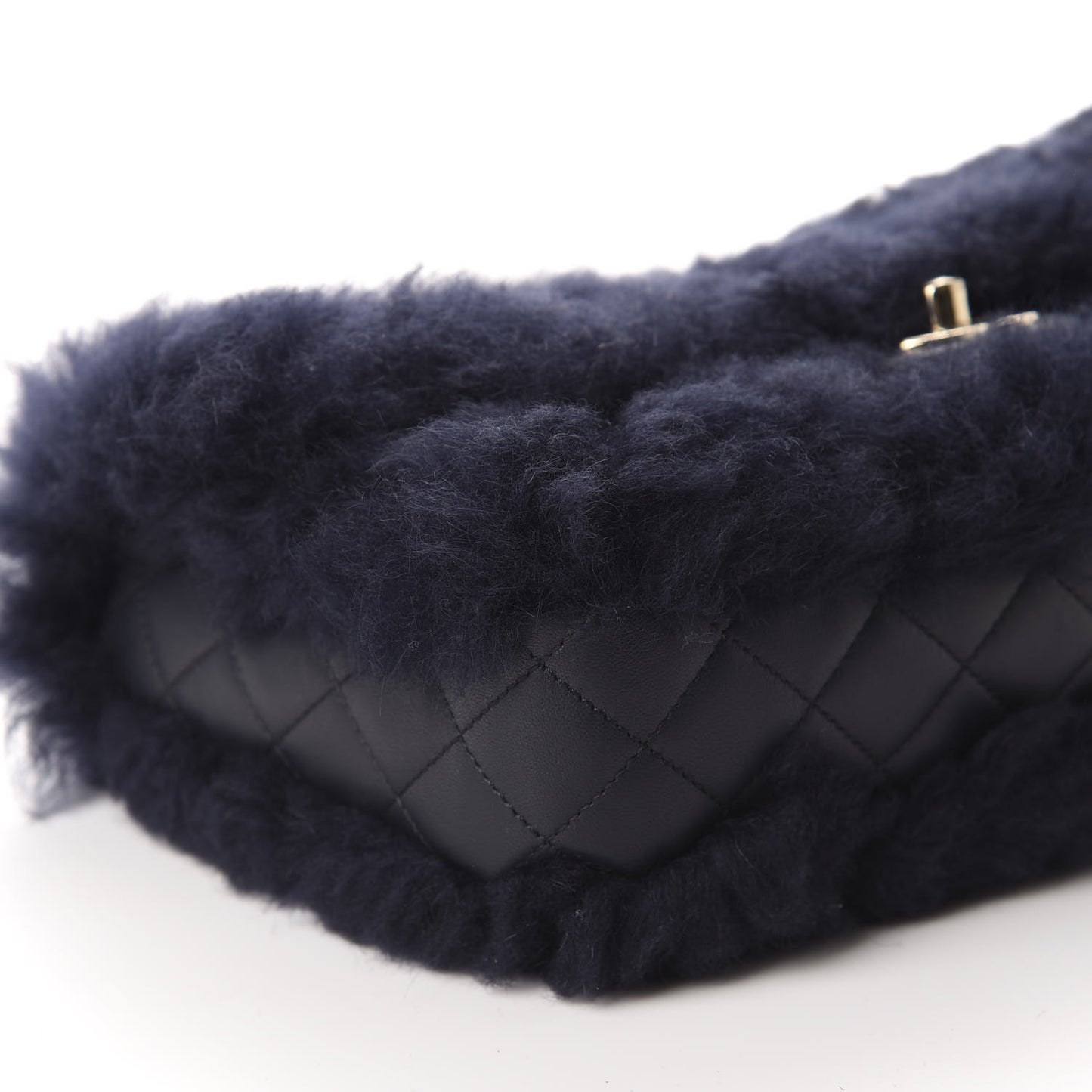 Shearling Lambskin Quilted Medium Single Flap Navy Blue