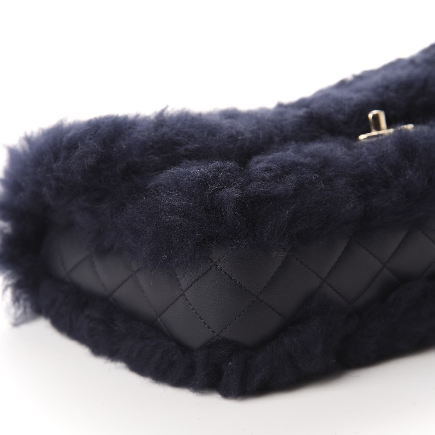 Chanel Shearling Lambskin Quilted Medium Single Flap Navy Blue 6 of 10