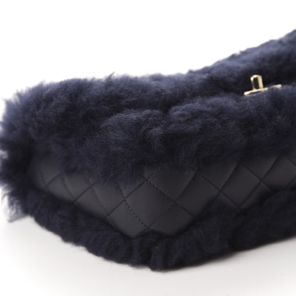 Chanel Shearling Lambskin Quilted Medium Single Flap Navy Blue 6 of 10