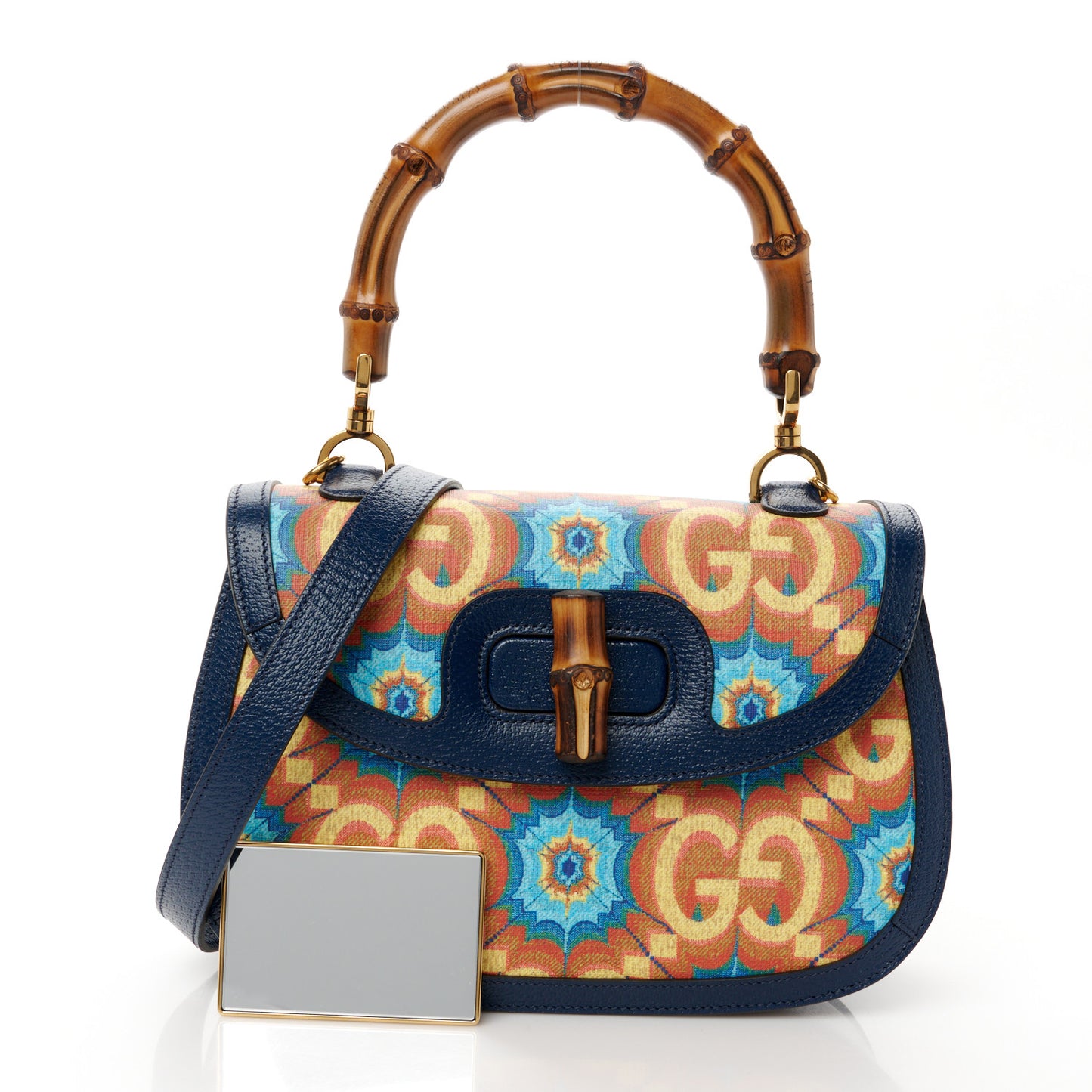 Calfskin Kaleidoscope Medium Bamboo 1947 Top Handle Bag Blue Orange Multicolor Blue Agata