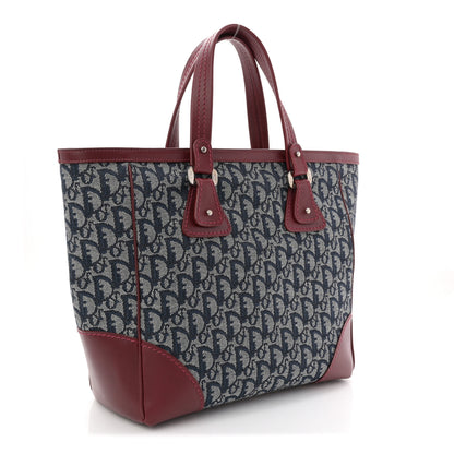 Christian Dior Denim Calfskin Monogram Tote Navy Blue Red 3 of 11