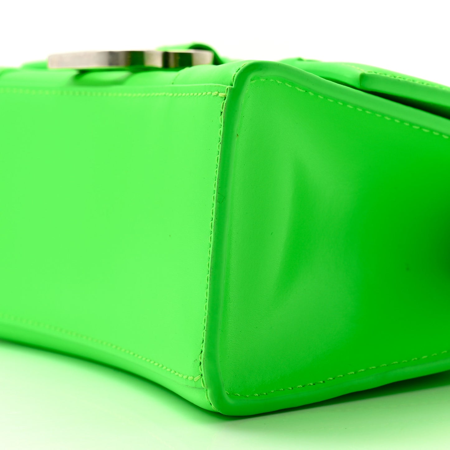 Shiny Box Calfskin Hourglass Top Handle Bag XS Acid Green