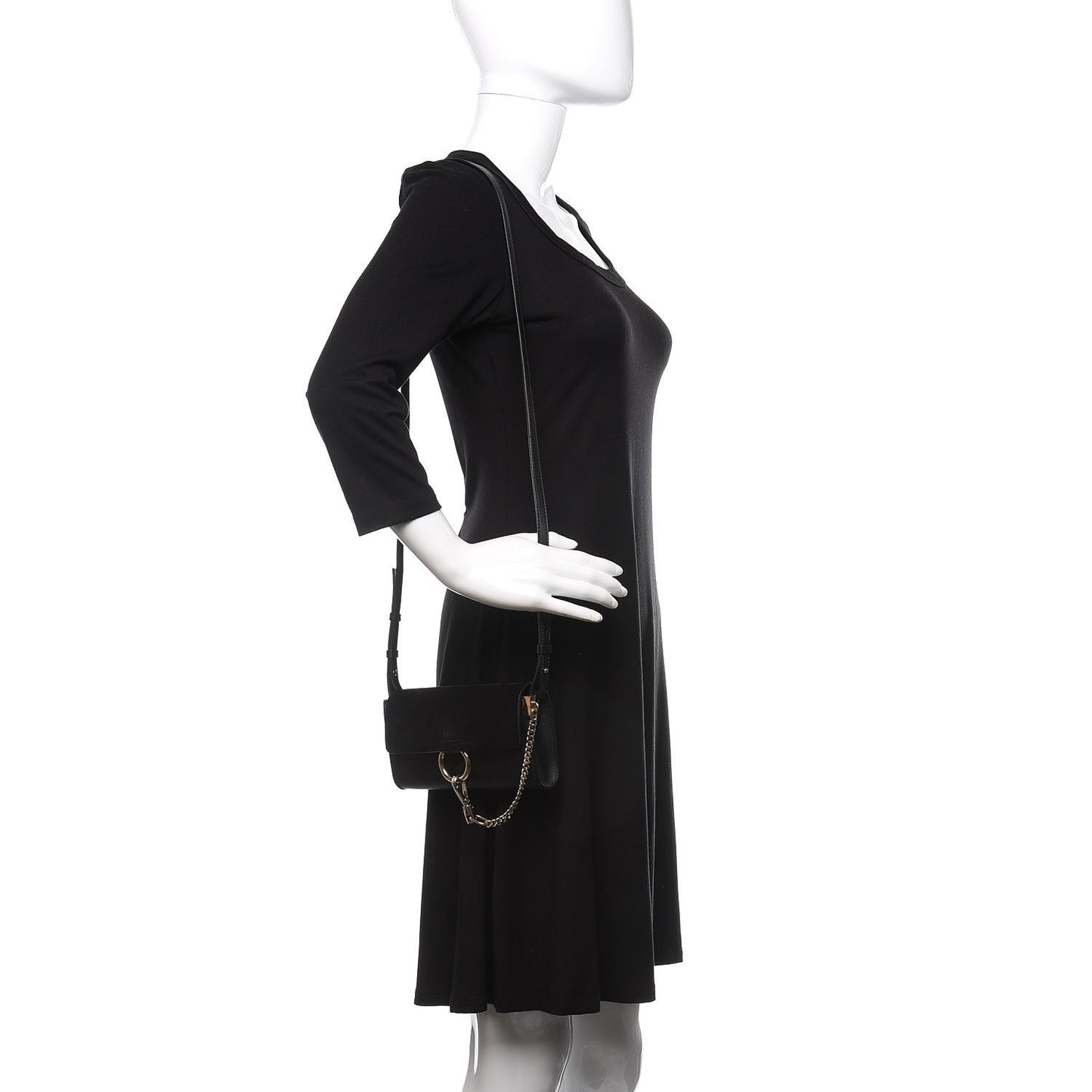 Suede Calfskin Mini Faye Shoulder Bag Black