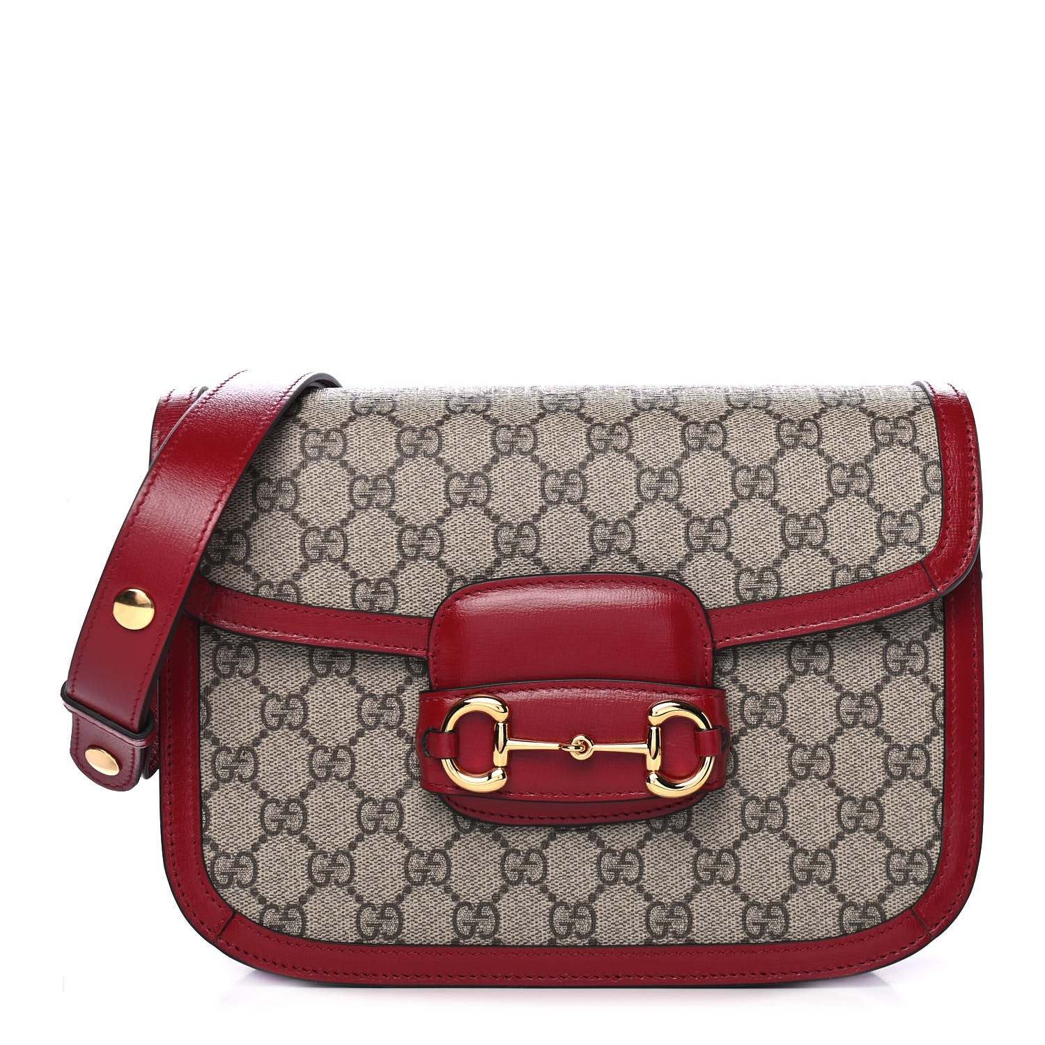 Gucci GG Supreme Monogram Azalea Calfskin Horsebit 1955 Shoulder Bag Beige Ebony New Cherry Red 1 of 4