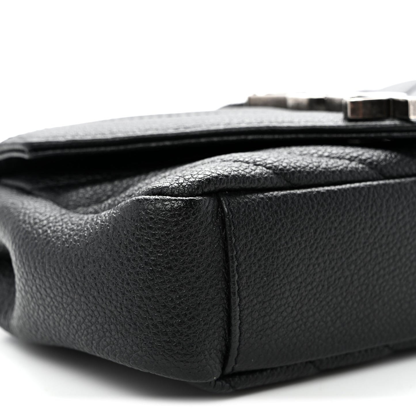 Grained Calfskin Matelasse Chevron Classic Monogram Baby Chain Bag Black