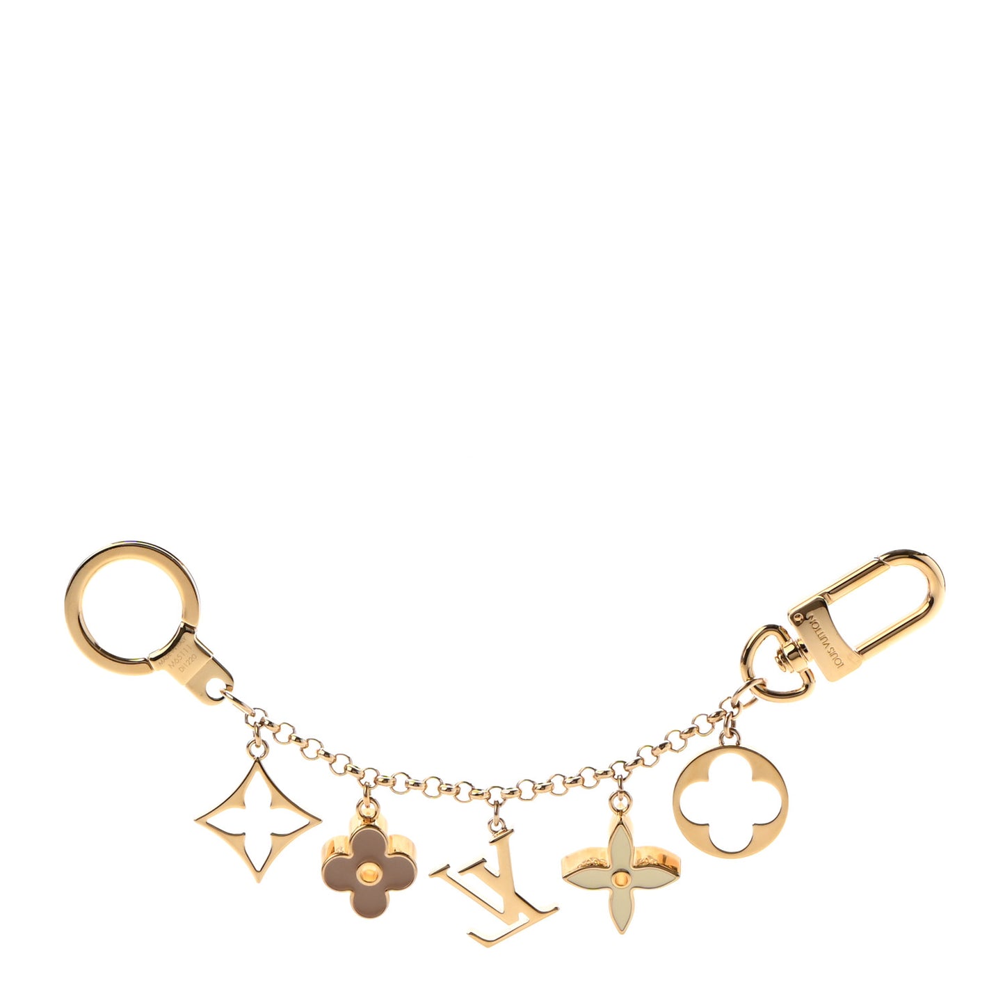 Brass Enamel Fleur De Monogram Bag Charm Chain Gold
