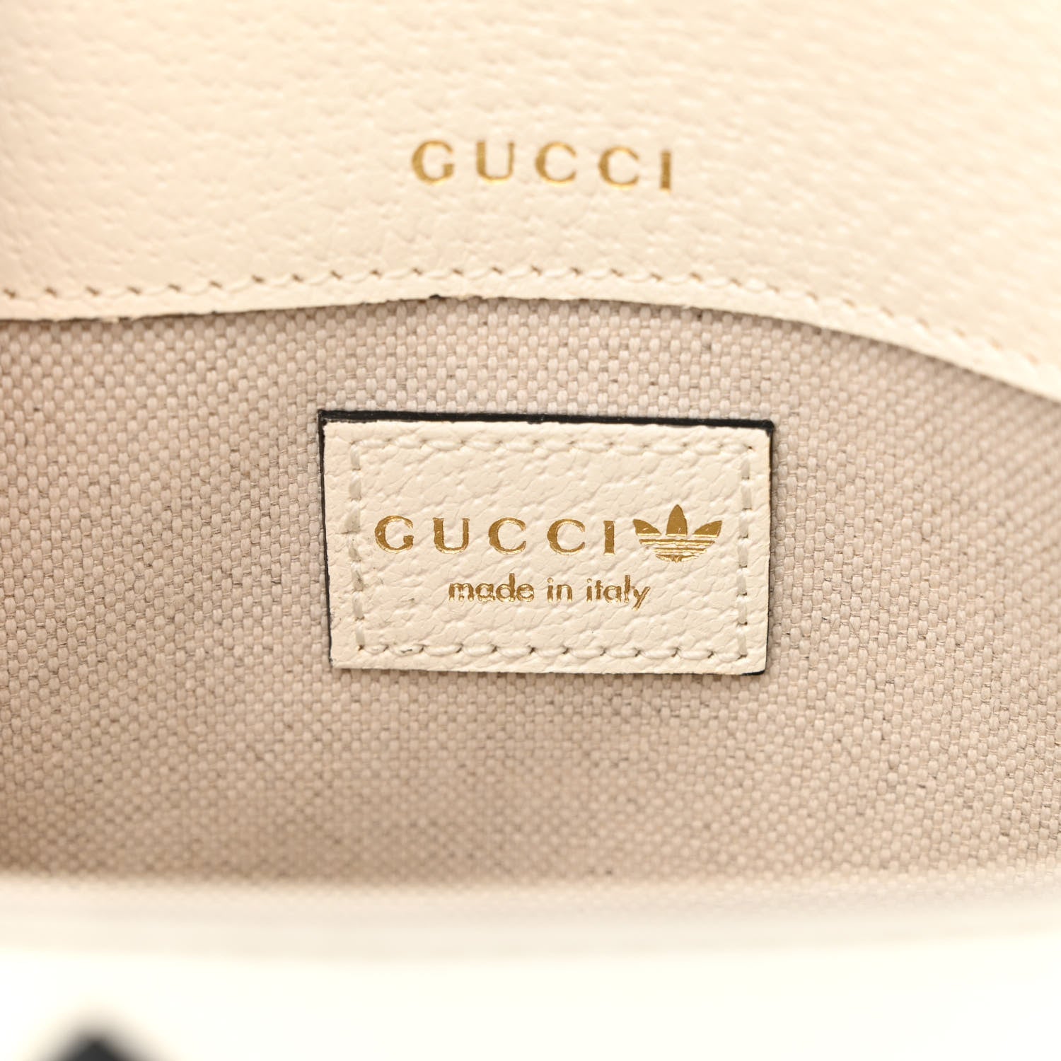 Gucci X ADIDAS Textured Dollar Calfskin Web Trefoil Mini Horsebit 1955 Shoulder Bag Off White Black 6 of 9