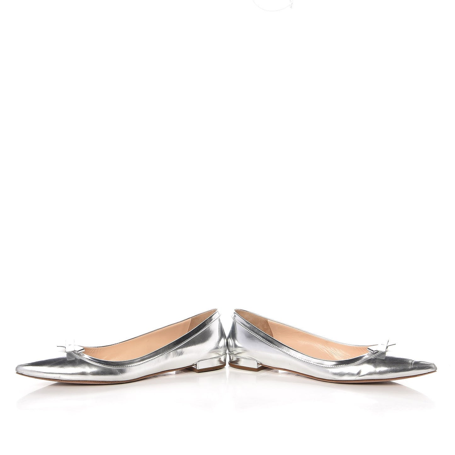 Metallic Calfskin Bow Ballet Flats 39.5 Silver