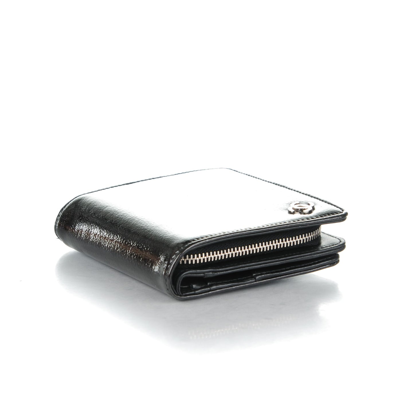 Patent Compact Zip Wallet Black