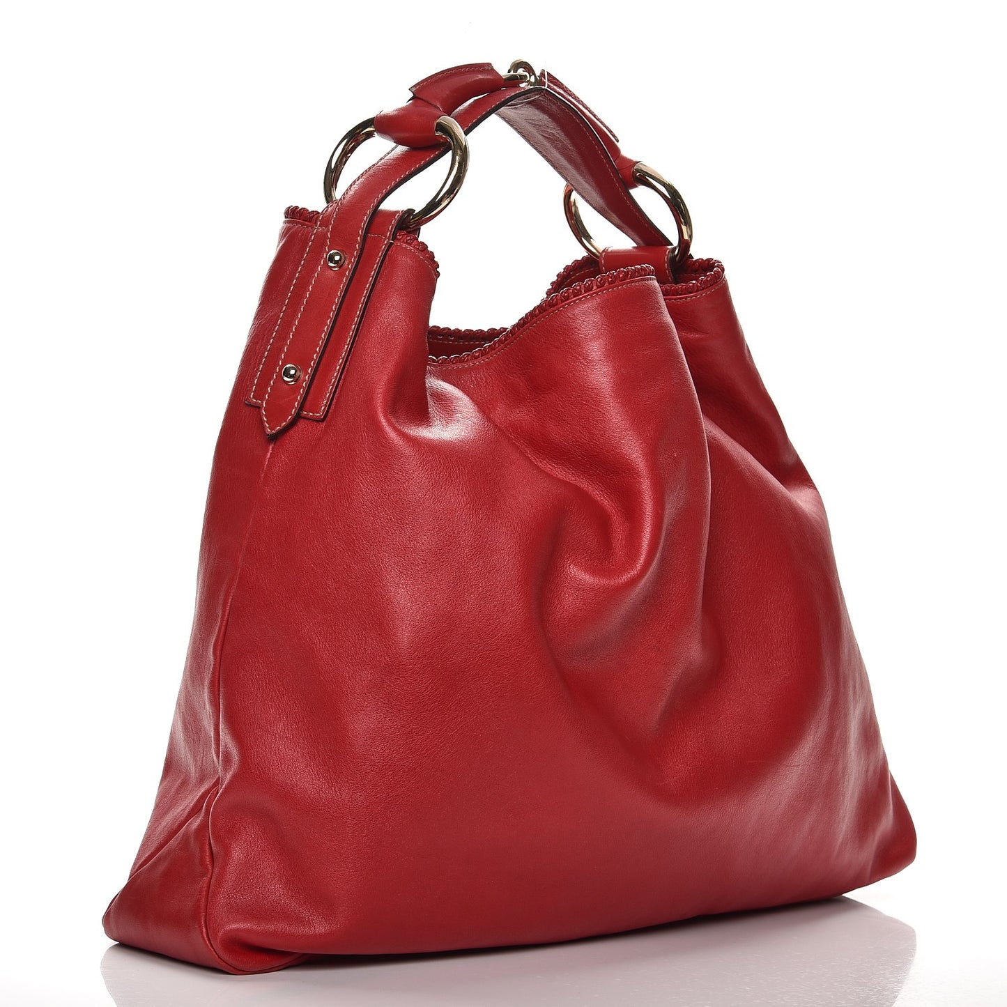 Calfskin Large Horsebit Chain Hobo Red