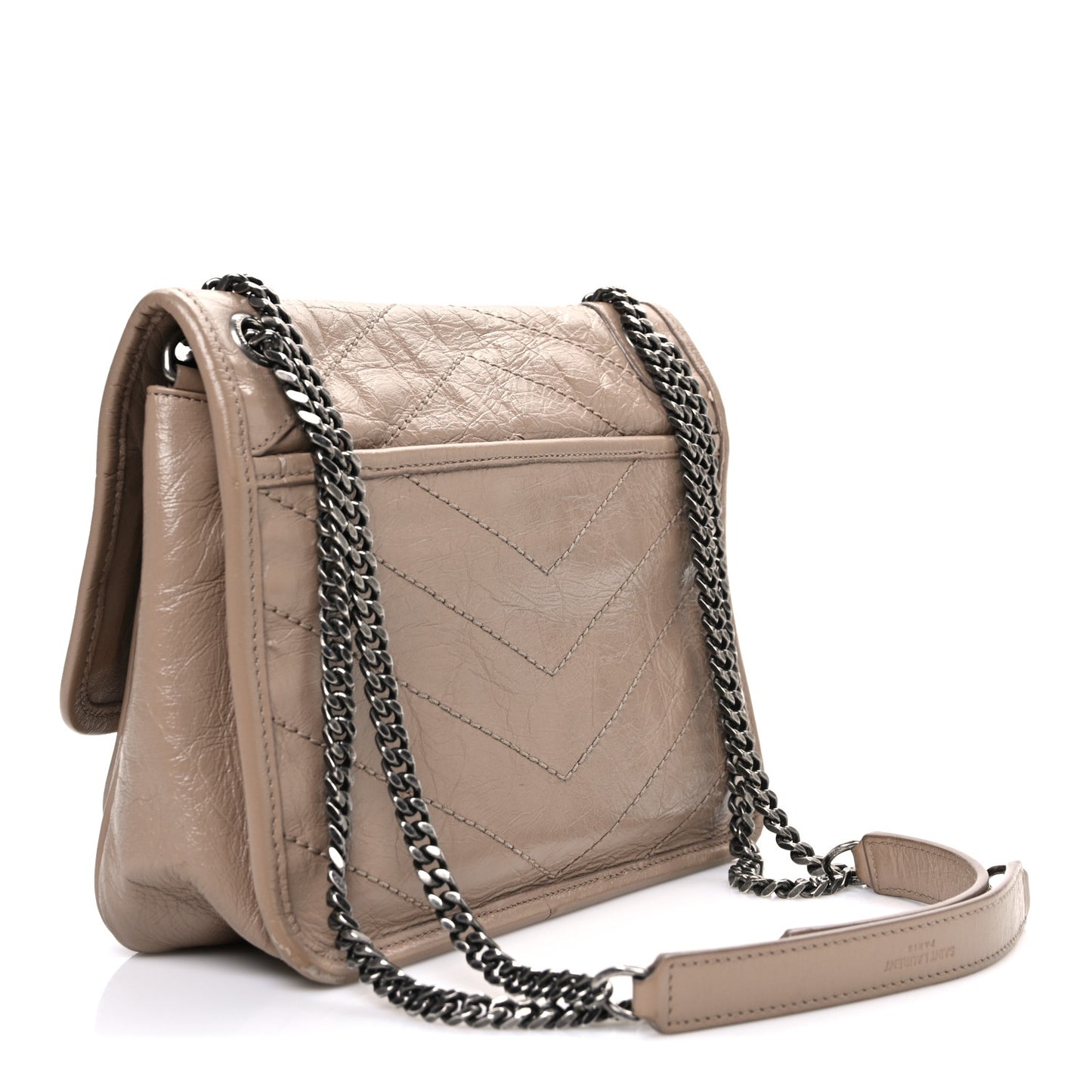 Crinkled Calfskin Matelasse Monogram Baby Niki Chain Satchel Natural Tan