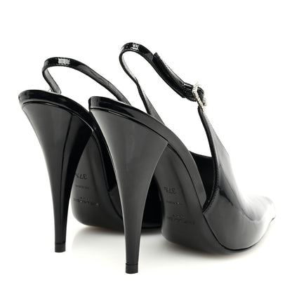Saint Laurent Patent Calfskin Nico 110 Slingback Pumps 37.5 Black 4 of 7
