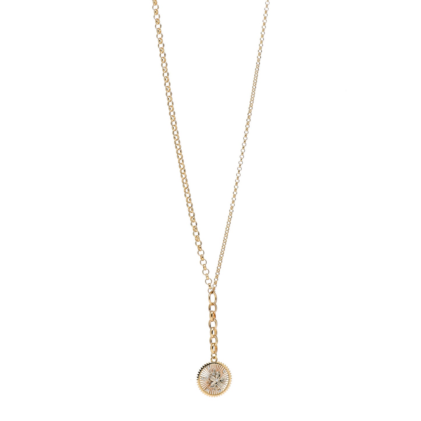 18K Yellow Gold Diamond Medium Resilience Medallion Belcher Chain Necklace