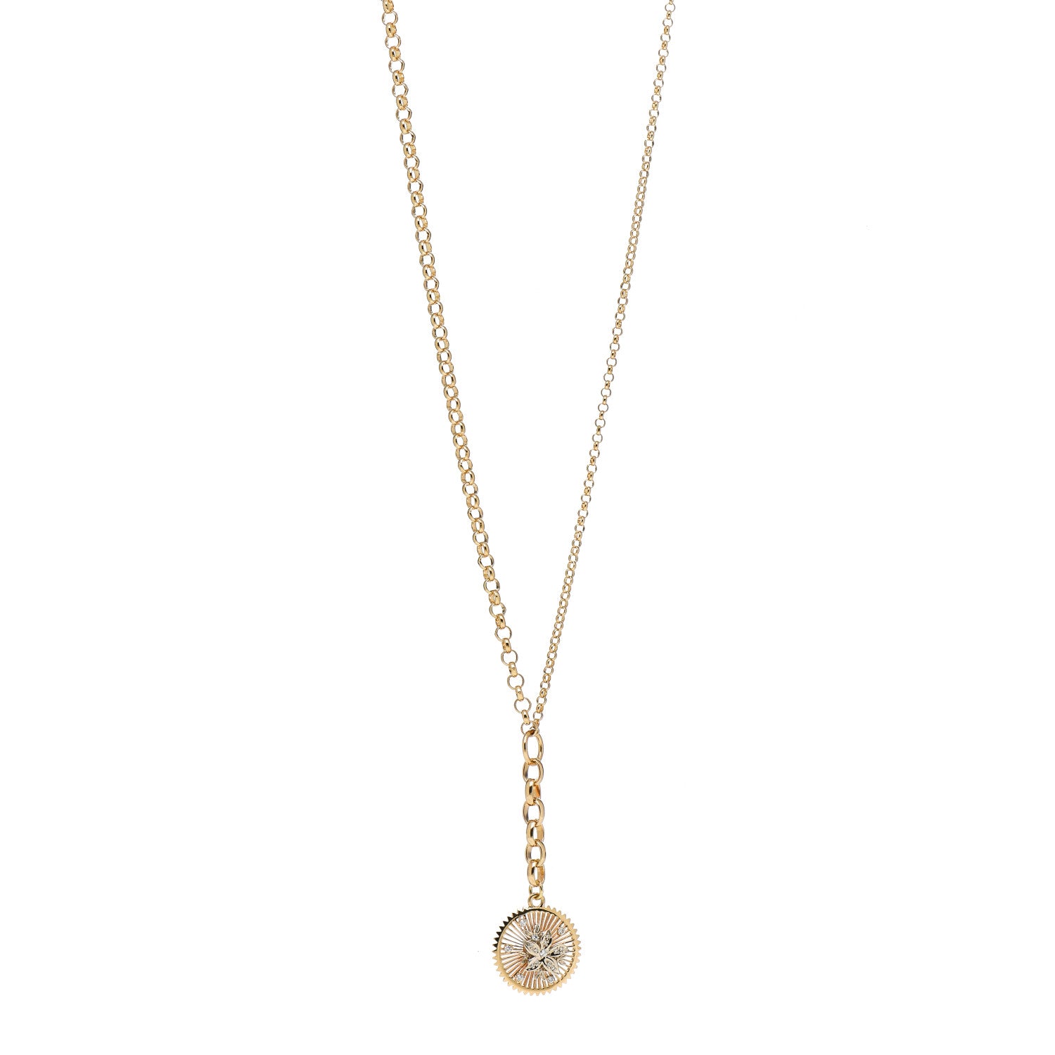 Foundrae 18K Yellow Gold Diamond Medium Resilience Medallion Belcher Chain Necklace 1 of 6