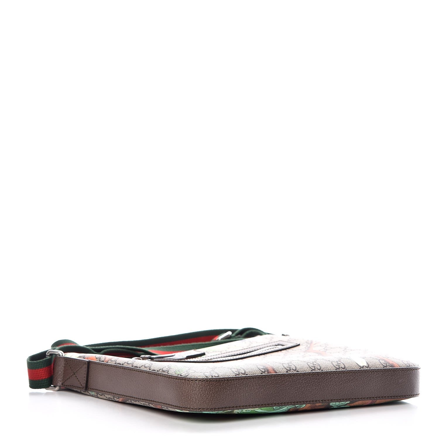 Gucci GG Supreme Monogram Tian Web Medium Flat Messenger Beige Multicolor New Acero 4 of 8