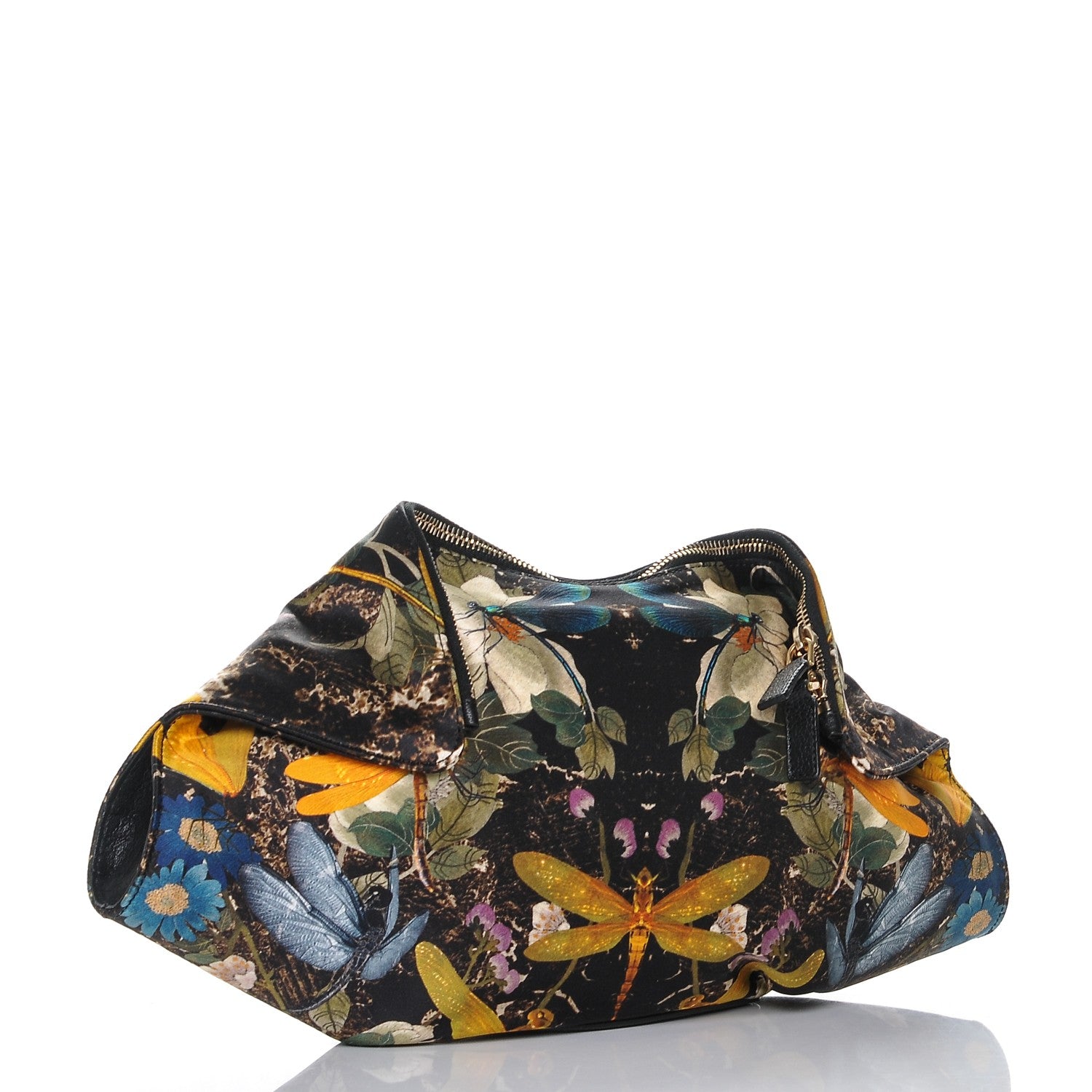 Alexander McQueen Silk Dragonfly Print De Manta Clutch Multicolor Black 3 of 7