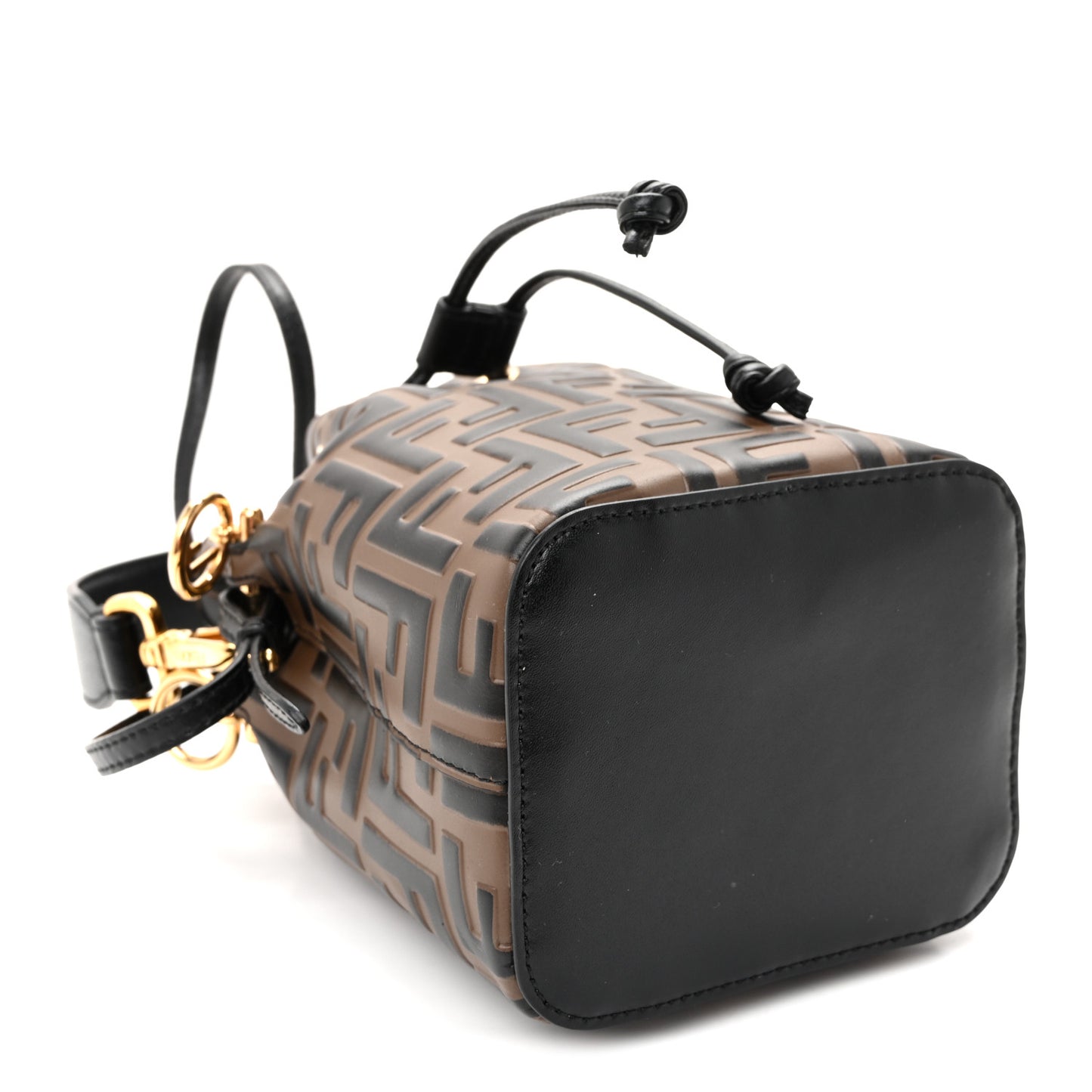 Vitello Liberty F is Fendi Bi-Color FF 1974 Embossed Mini Mon Tresor Bucket Bag Maya Black