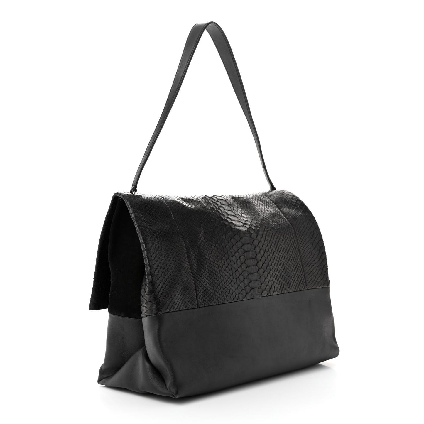 Snakeskin Calfskin All Soft Shoulder Bag Black