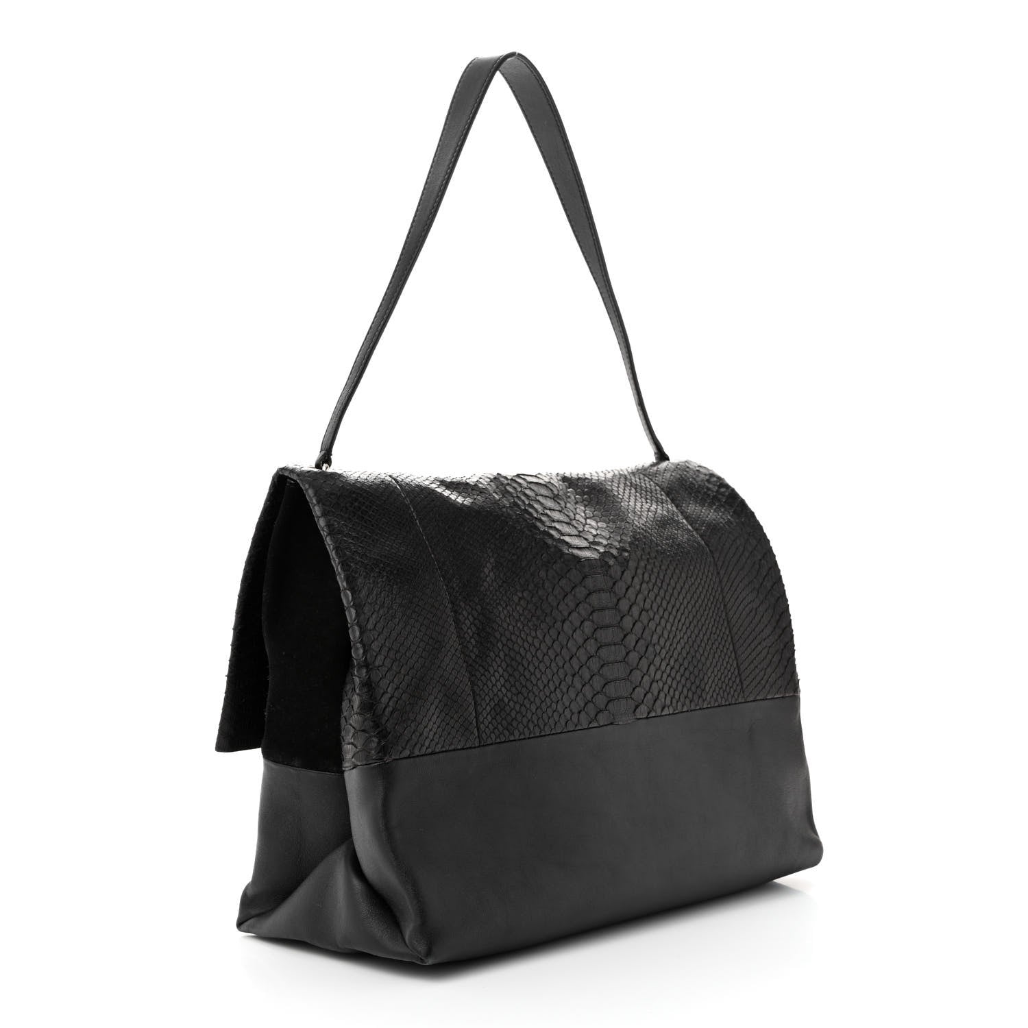 Celine Snakeskin Calfskin All Soft Shoulder Bag Black 3 of 10