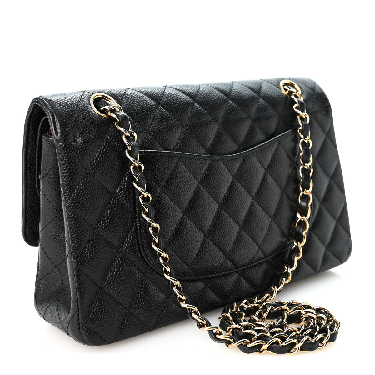 Caviar Quilted Medium Double Flap Black