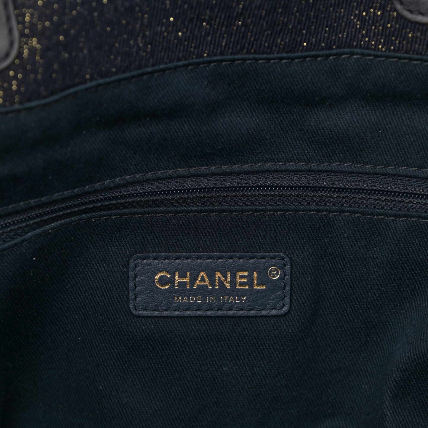 Lurex Canvas Medium Deauville Tote Navy Blue Gold